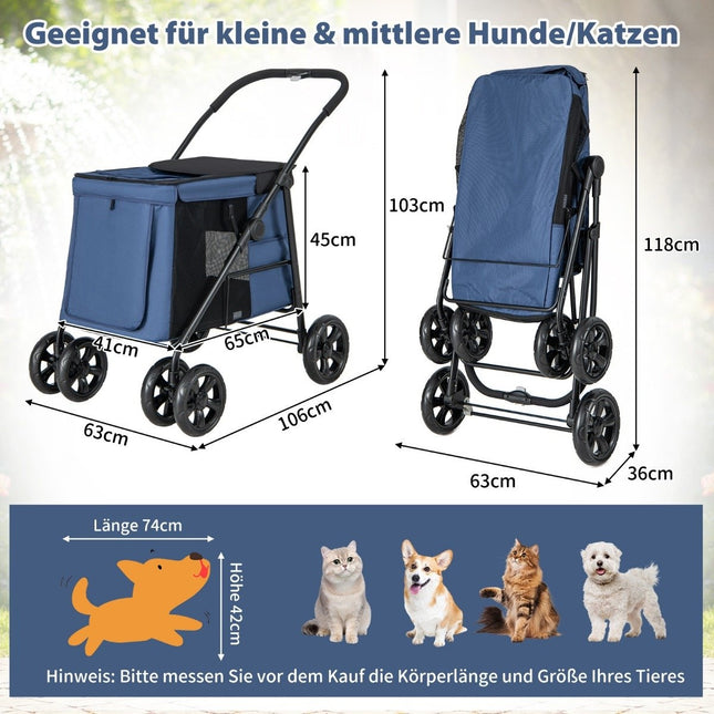 Dog stroller dog buggy foldable up to 40 kg dog trolley with cushion 106 x 63 x 103 cm blue