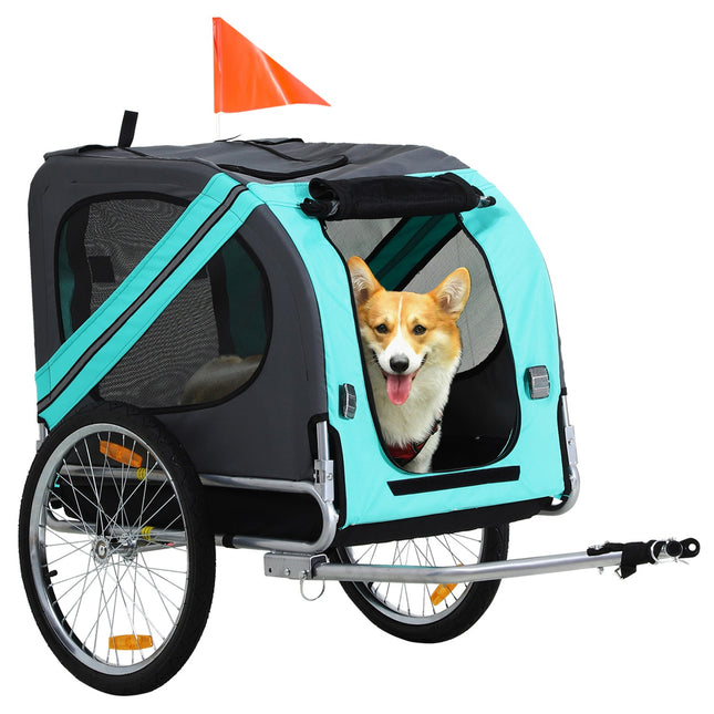 Dog bike stroller - Green, Oxford fabric, rain cover, 130x73x90cm