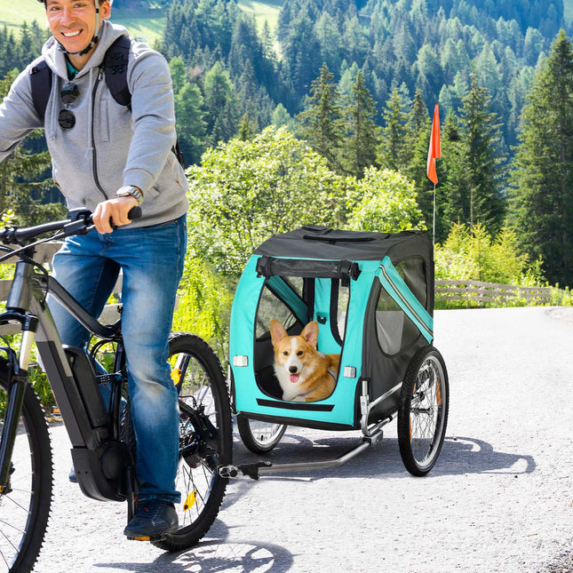 Dog bike stroller - Green, Oxford fabric, rain cover, 130x73x90cm