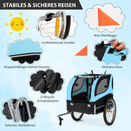 Dog trailer for bicycle Pet trailer for bicycle 40 kg load capacity blue