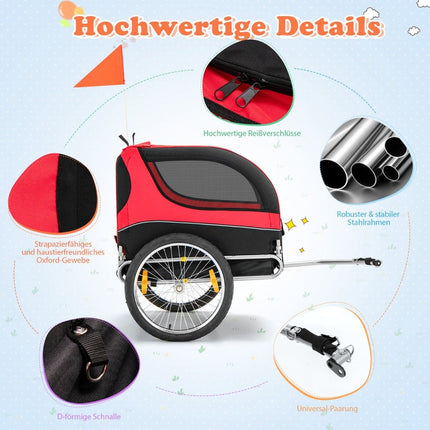 Dog trailer for bicycle Pet trailer for bicycle 40 kg load capacity red