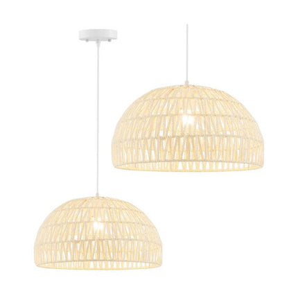 Dome Paper Pendant Ceiling Light, Adjustable Rope, Beige