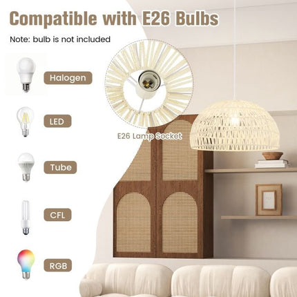 Dome Paper Pendant Ceiling Light, Adjustable Rope, Beige