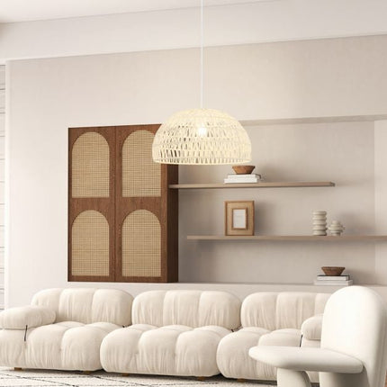 Dome Paper Pendant Ceiling Light, Adjustable Rope, Beige