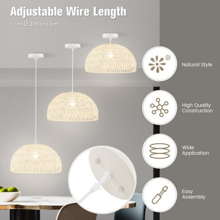 Dome Paper Pendant Ceiling Light, Adjustable Rope, Beige