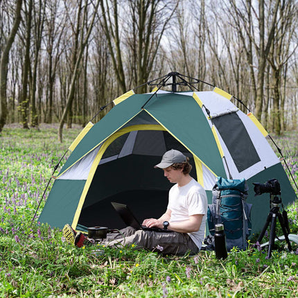 3-person dome tent, waterproof polyester, green, 205x195x135cm