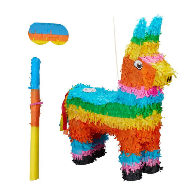 Donkey Piñata Set with Bat and Mask for Parties