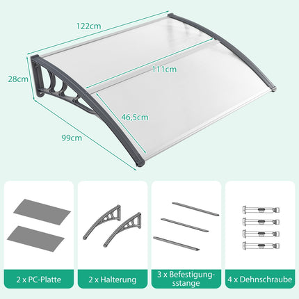Door Canopy 122x99 cm – Grey/Silver, Weather Resistant