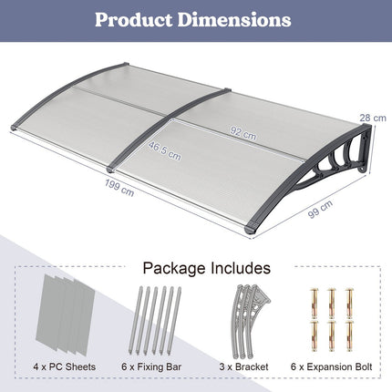Door Canopy 199x99 cm, Aluminum, Weatherproof