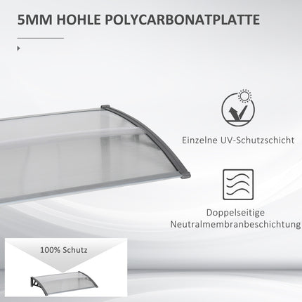 Door Canopy – Polycarbonate, Aluminum, 110x60 cm, Gray
