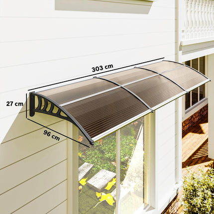 Door Canopy, Weatherproof, Brown, 303x96x27 cm, Aluminum