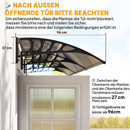 Door Canopy, Weatherproof, Brown, 303x96x27 cm, Aluminum