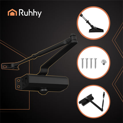 Door Closer Black, 40-65kg, Adjustable Speed