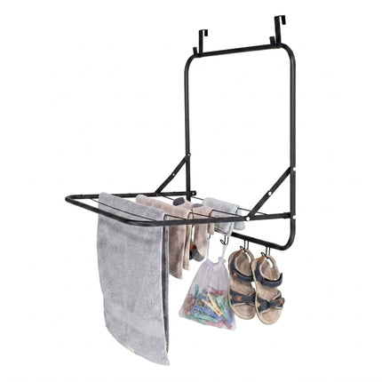 Door-Mounted Clothes Drying Rack, Black, 2.4m Length
