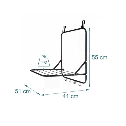 Door-Mounted Clothes Drying Rack, Black, 2.4m Length