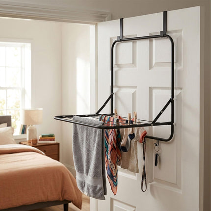 Door-Mounted Clothes Drying Rack, Black, 2.4m Length