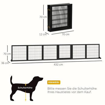 Dog Gate - Folding safety barrier, Pine & Metal, 432x36x70 cm