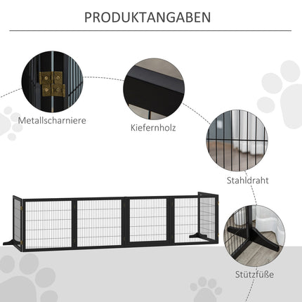 Dog Gate - Folding safety barrier, Pine & Metal, 432x36x70 cm