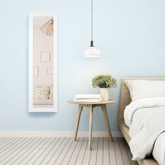 Door and Wall Mounted Jewelry Cabinet Full Length Mirror with Storage Shelves 30 x 8.5 x 129.5 cm White