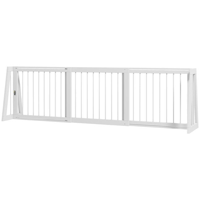 Retractable wooden dog gate, 3 panels, white, 71-190 cm