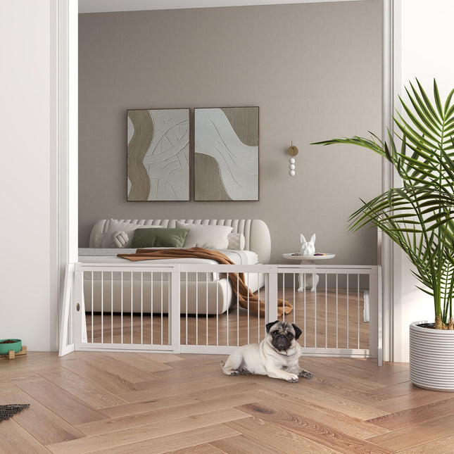Retractable wooden dog gate, 3 panels, white, 71-190 cm