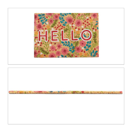 Door mat coconut fiber "Hello" with flowers