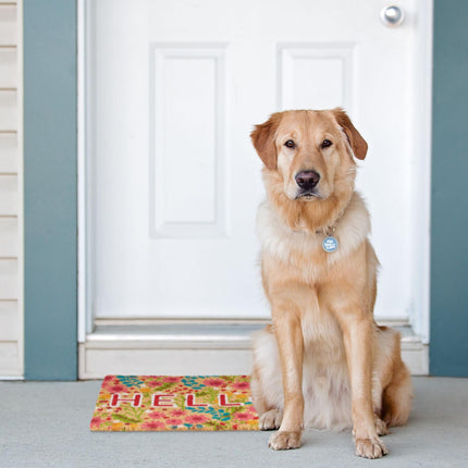 Door mat coconut fiber "Hello" with flowers