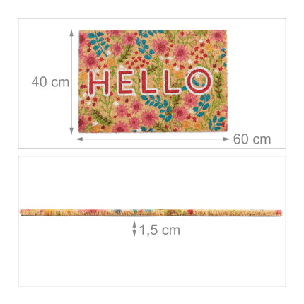 Door mat coconut fiber "Hello" with flowers
