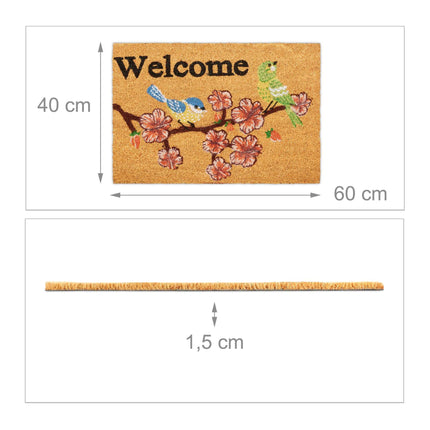 Door mat coconut fiber "Welcome" birds