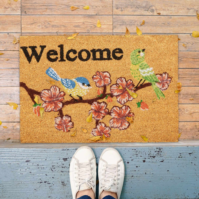 Door mat coconut fiber "Welcome" birds