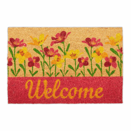 Door mat coconut fiber "Welcome" flowers