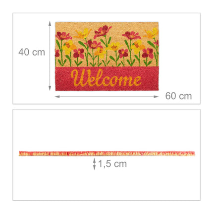 Door mat coconut fiber "Welcome" flowers