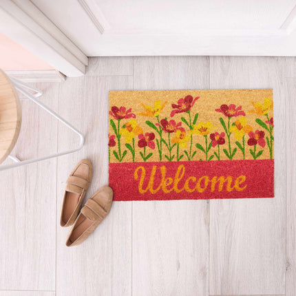Door mat coconut fiber "Welcome" flowers