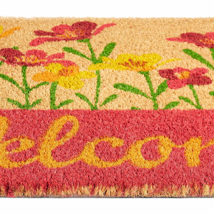 Door mat coconut fiber "Welcome" flowers