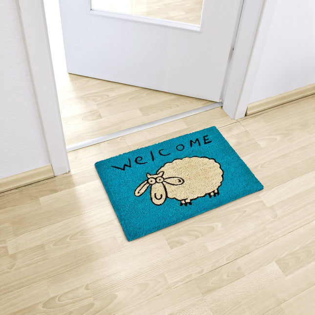 Door mat coconut fiber "Welcome" gets blue