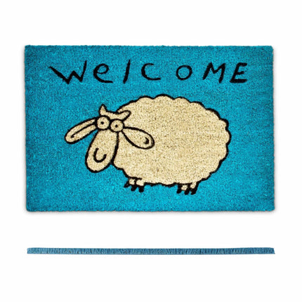 Door mat coconut fiber "Welcome" gets blue