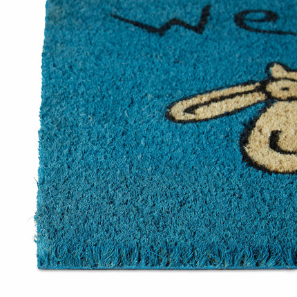 Door mat coconut fiber "Welcome" gets blue