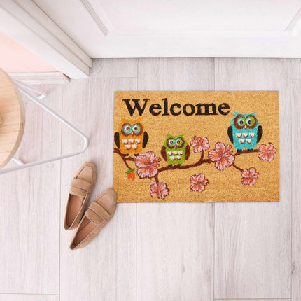 Doormat coconut fiber "Welcome" owls