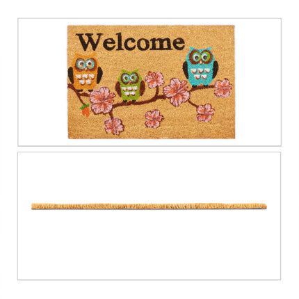 Doormat coconut fiber "Welcome" owls