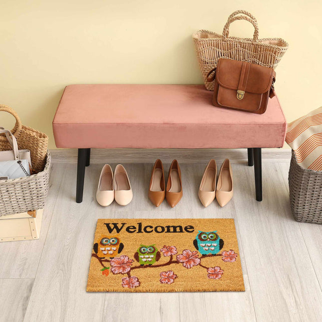 Doormat coconut fiber "Welcome" owls