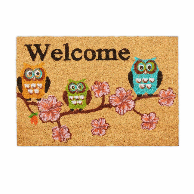 Doormat coconut fiber "Welcome" owls