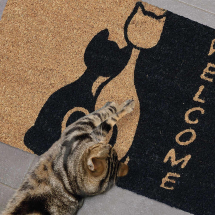 Door mat coconut fiber "Welcome" with cat