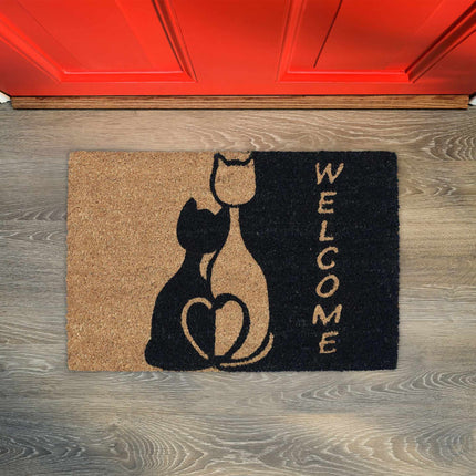 Door mat coconut fiber "Welcome" with cat