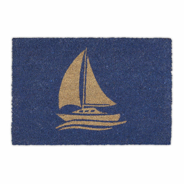 Door mat coconut fiber sailboat blue