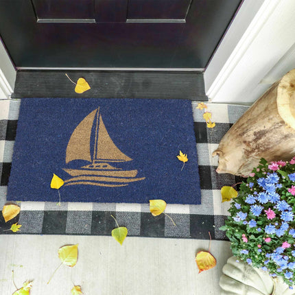 Door mat coconut fiber sailboat blue