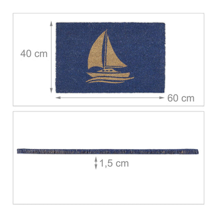 Door mat coconut fiber sailboat blue