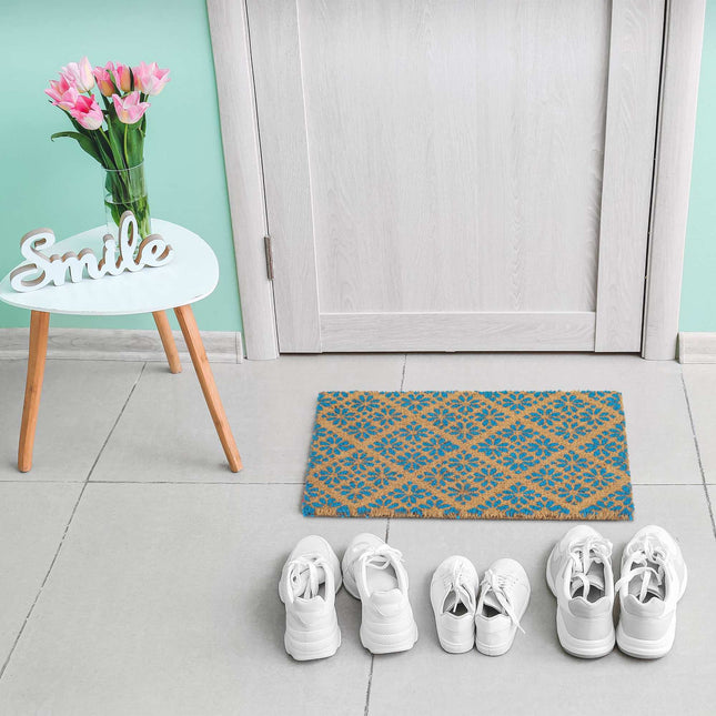 Door mat coconut fiber with floral pattern