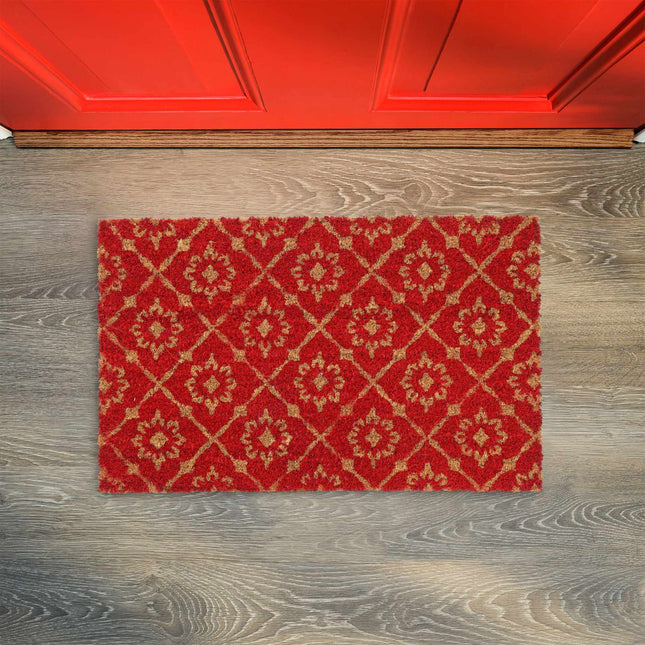 Door mat coconut fiber with floral pattern