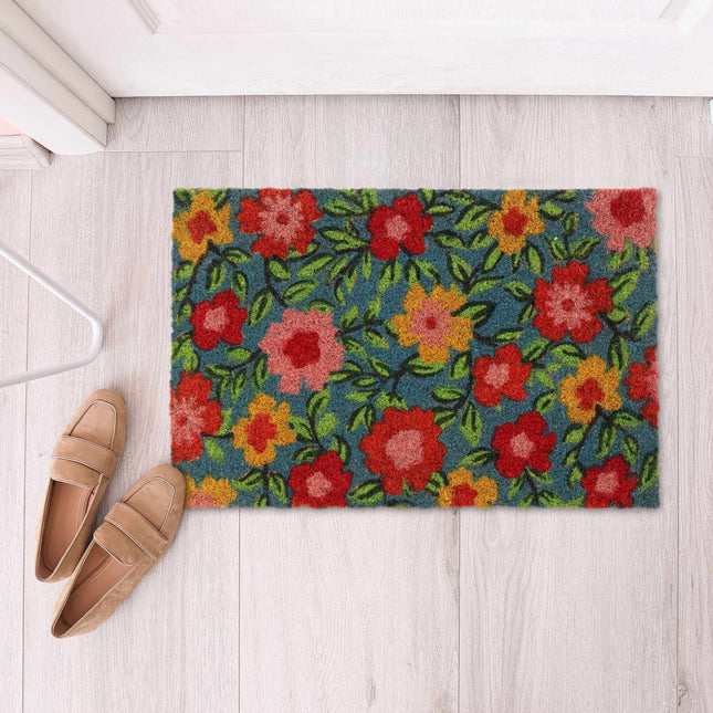 Doormat coconut fiber with flowers