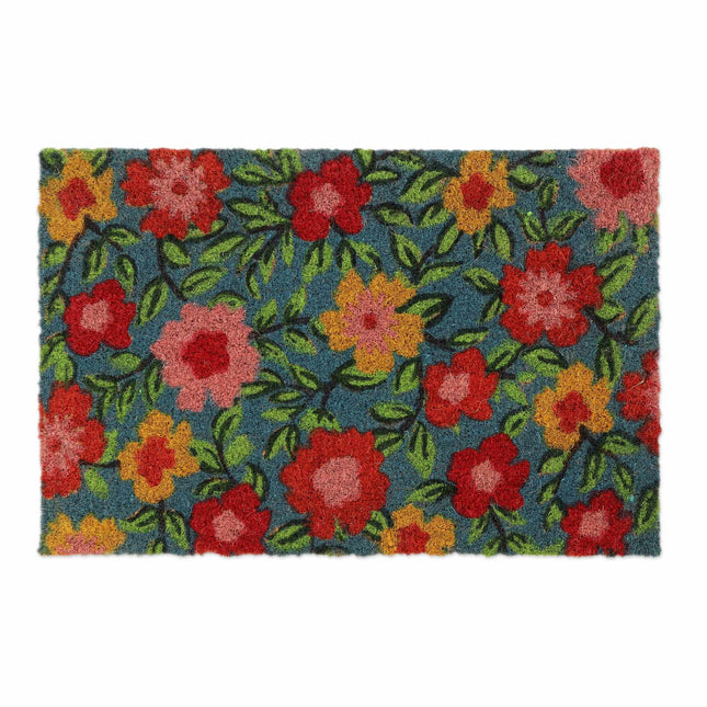 Doormat coconut fiber with flowers